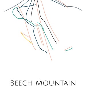 Ski Map, Ski Art, Beech Mountain NC, Trail Map, Beech Mountain, Slope Map image 3