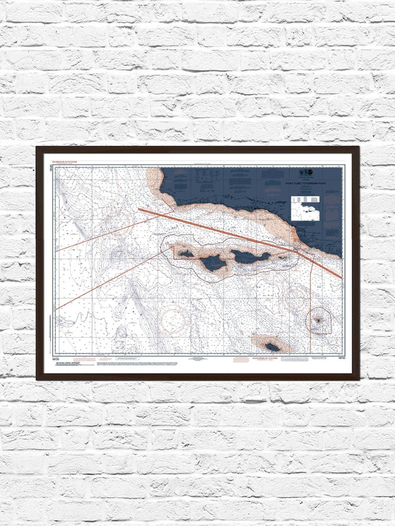 May include: A nautical chart of the waters around the Virgin Islands, with detailed bathymetry and navigational information. The chart is printed on paper and framed in a dark brown frame.
