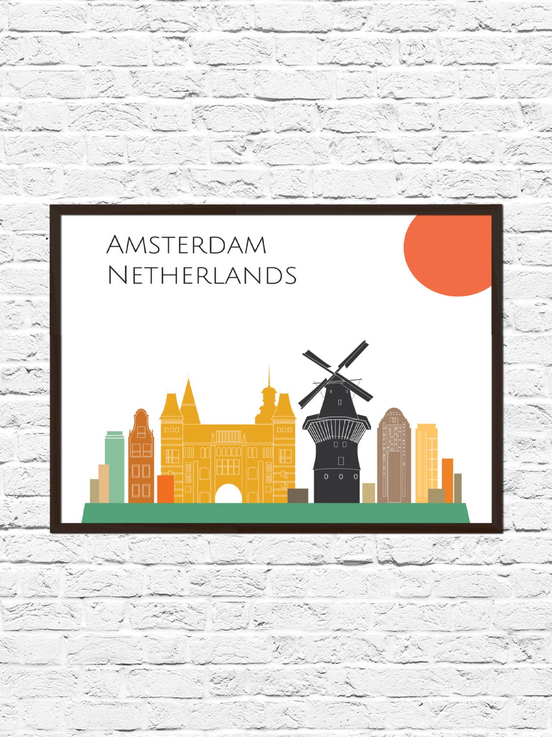 Amsterdam Cityscape Skyline Poster Print Amsterdam Art | Etsy