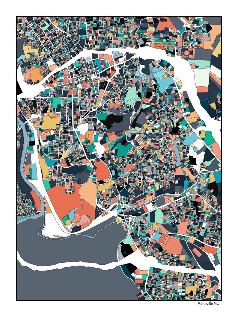 Asheville NC Wall Art Map Print Poster Housewarming Gift Etsy