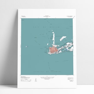 Key West FL kaart art poster print, strandhuis decor, Key West kaart, Key West kunst, strandhuis cadeau, vintage kaart print, Key West print