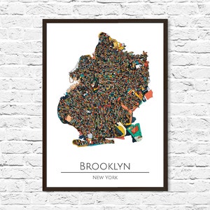 Brooklyn NYC Nova York Ruas Mapa Abstrato Arte Impressão Cartaz