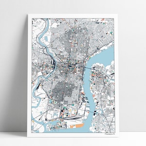 Mappa delle strade della città di Filadelfia Stampa artistica Philadelphia PA Hometown Wall Decor Poster