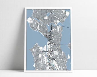 Seattle Washington City Streets Wall Art Map Print Poster Seattle WA Wall Art Home Decor Office Decor Gift Print Abstract Art