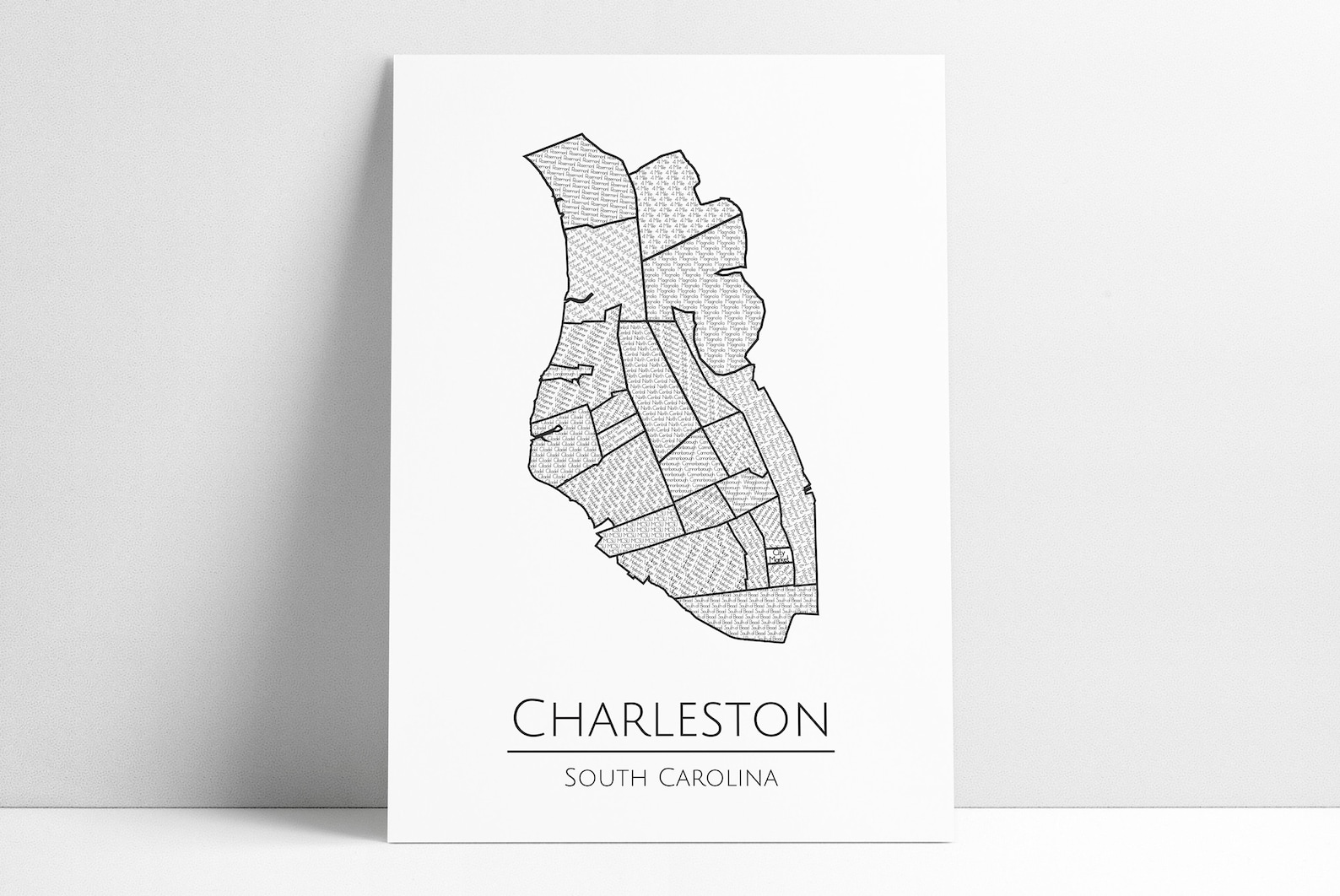 Charleston Neighborhoods Map Art Poster Print Charleston SC - Etsy