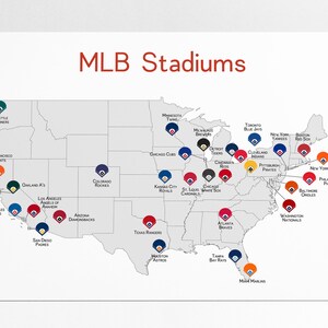 Map Of All Baseball Stadiums Stadium Map Stadium Checklist Baseball Stadiums Map Mlb | Etsy