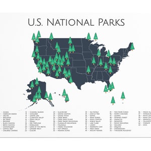 National Park Poster, National Park Map Art Camper Hiker Explorer Travel Art Map Adventure Home Decor Nursery Wall Art Gift Blue / Green