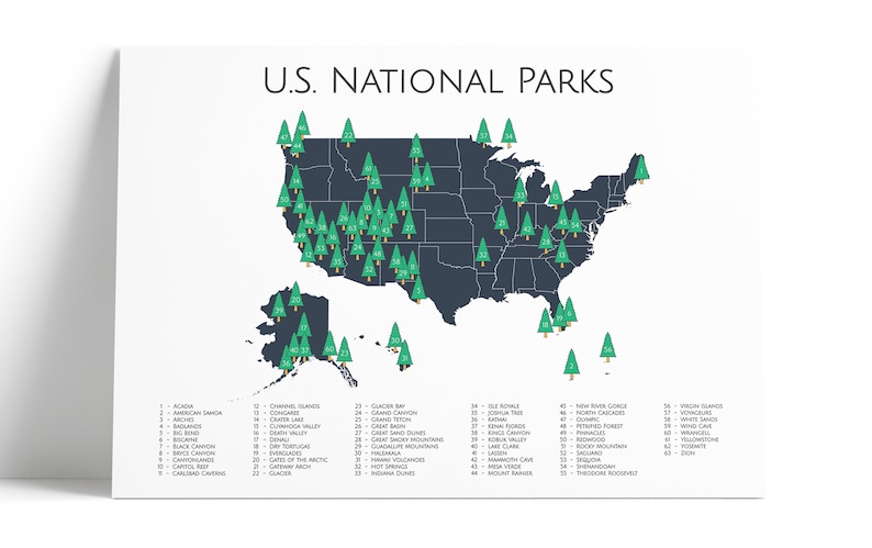 National Park Poster, National Park Map Art Camper Hiker Explorer Travel Art Map Adventure Home Decor Nursery Wall Art Gift Blue / Green