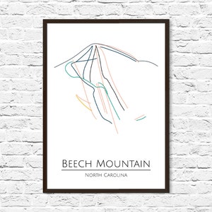 Ski Map, Ski Art, Beech Mountain NC, Trail Map, Beech Mountain, Slope Map image 1