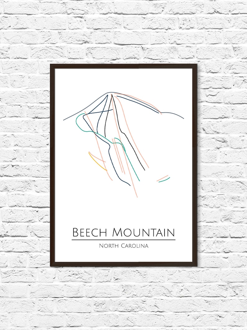 Ski Map, Ski Art, Beech Mountain NC, Trail Map, Beech Mountain, Slope Map image 1