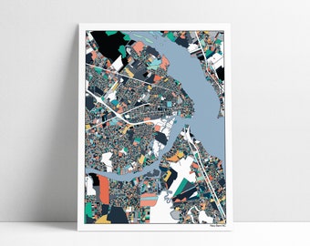 New Bern NC Map Art Print: Abstract North Carolina Hometown Artwork