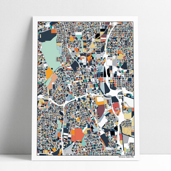 Kunstdruck der Winston Salem Map mit abstrakter Heimatstadt