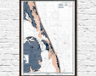 NC Outer Banks Nautical Chart Map Print, Beach Decor, Beach House Poster, Currituck NC, Coastal Print, Art, Beach Cottage Decor, Map Art