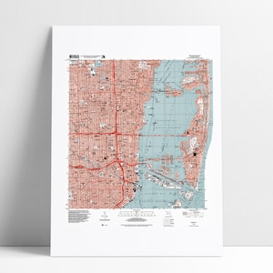Miami FL Vintage Map Poster Print Wall Art Home Decor Gift, Miami Florida Art, Vintage Map, Beach House Decor, Miami Map, Miami FL