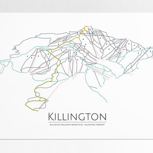 Killington Mountain Resort en Ski Vermont Beast of the East Killington Mountain Skipistes kaart Art VT Killington skiroutes poster afdrukken