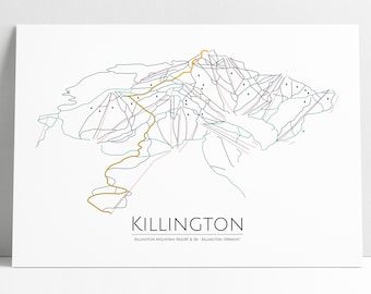 Killington Ski Trails Map Art Print: Vermont Ski Resort Poster