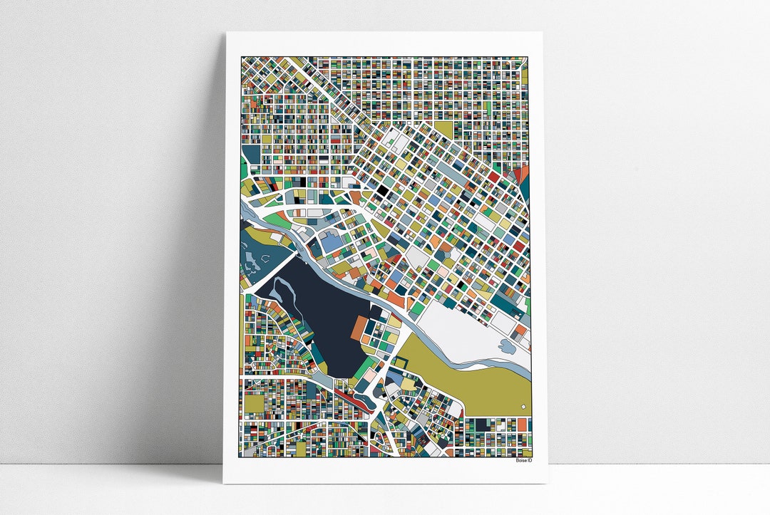 Boise ID Map Art Print: Abstract Boise River Greenbelt Poster - Etsy