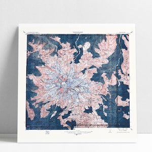Impressão de mapa topográfico vintage do Monte Rainier: Arte histórica do estado de Washington