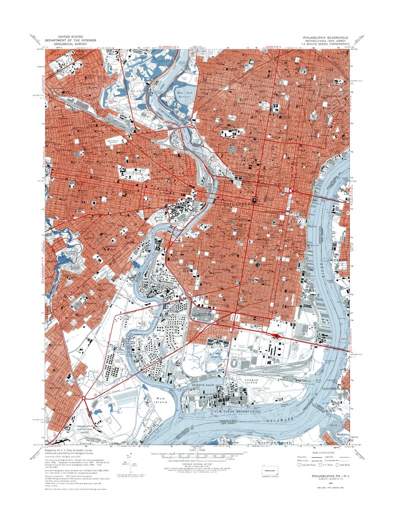 Philadelphia PA Topo Vintage Map Art Print Enhanced Recolored Philly Topographic Map Artwork image 3