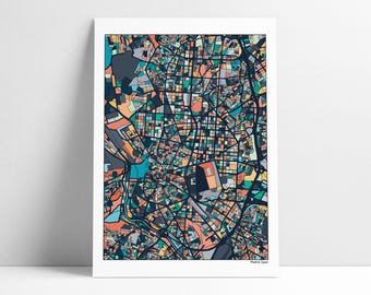 Madrid Spain City Streets Vibrant Map Art Print