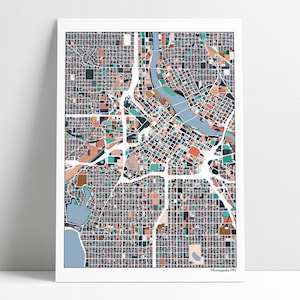 Minneapolis Minnesota Twin City Straßen Abstrakte Karte Kunstdruck Poster Minneapolis MN Wohnkultur Bürodeko Danke Geschenk Wandkunst
