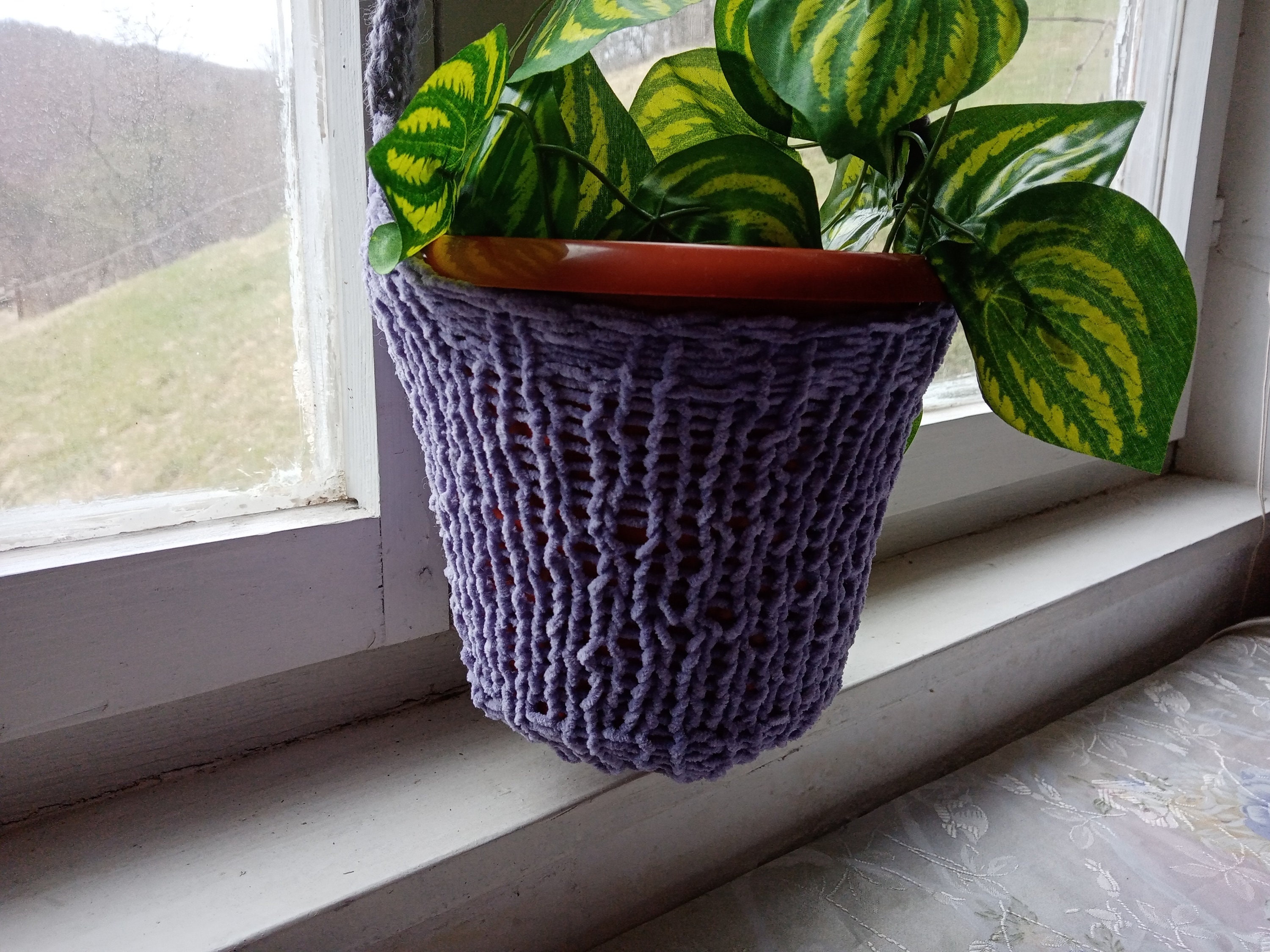 Knitted Plant Hanger Knitted Plant Pot Hanger Window Wall Etsy
