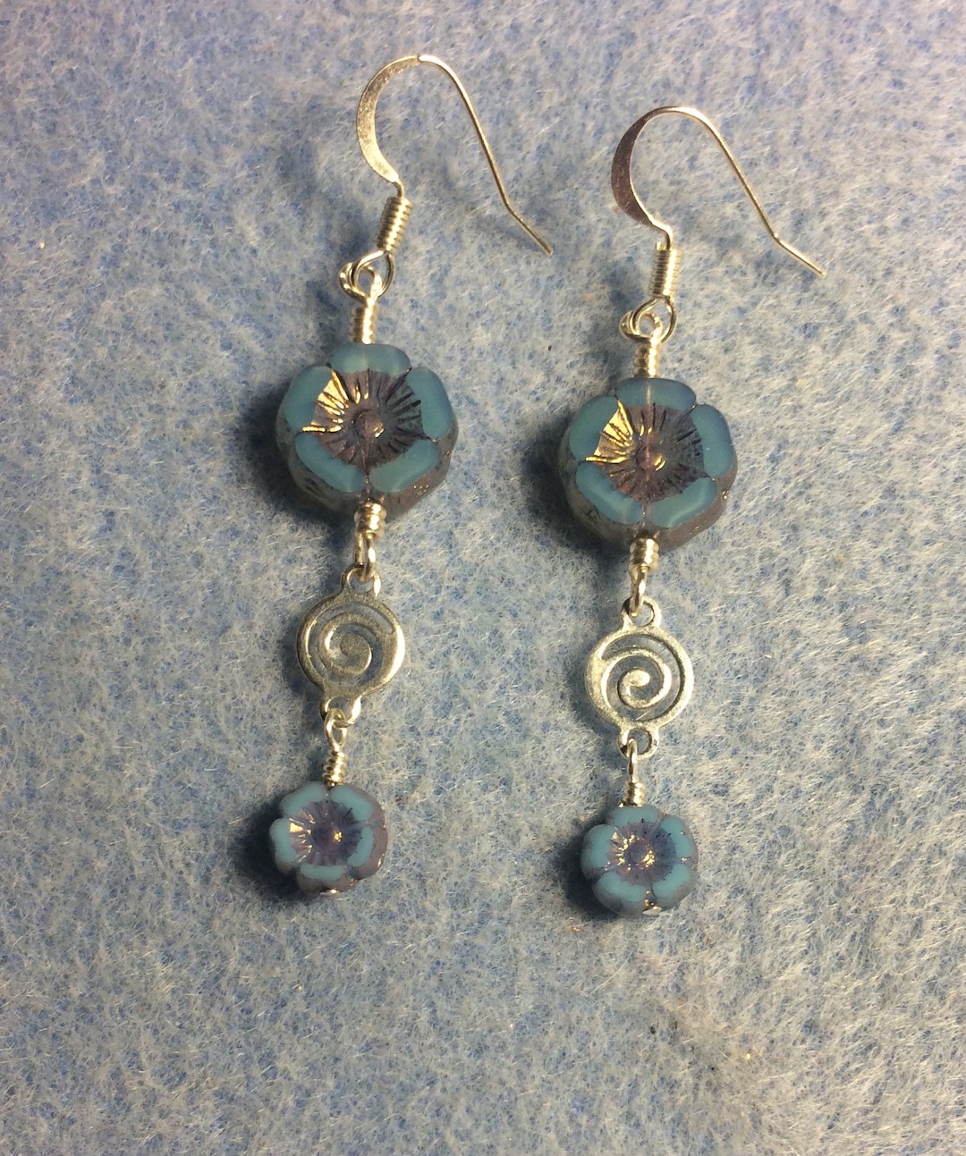 Light Blue Flower Bead Earrings Made With Matching Medium and - Etsy