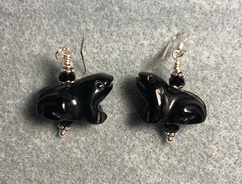 Download Vintage carved black stone frog bead earrings adorned with | Etsy