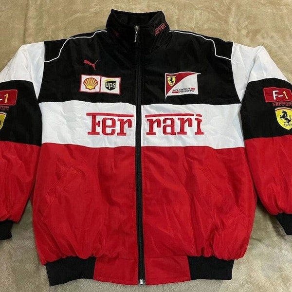 Giacca da corsa Ferrari di Formula 1, Giacca Ferrari F1, Giacca Ferrari, Giacca da corsa streetwear anni '90, Giacca rossa unisex Ferrari Vintage,Ferrari