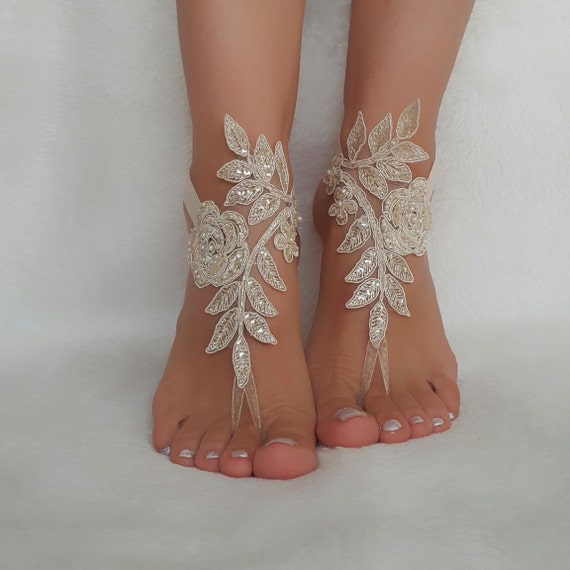 champagne beach wedding bridal accessories lace anklets bridal