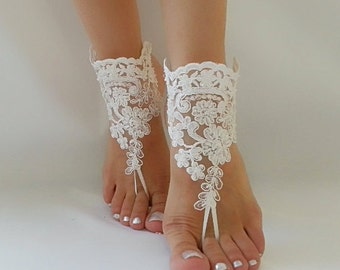 ivory scaly Barefoot french lace sandals wedding anklet