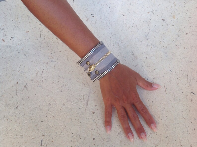 Grey zipper band bracelet Etsy
