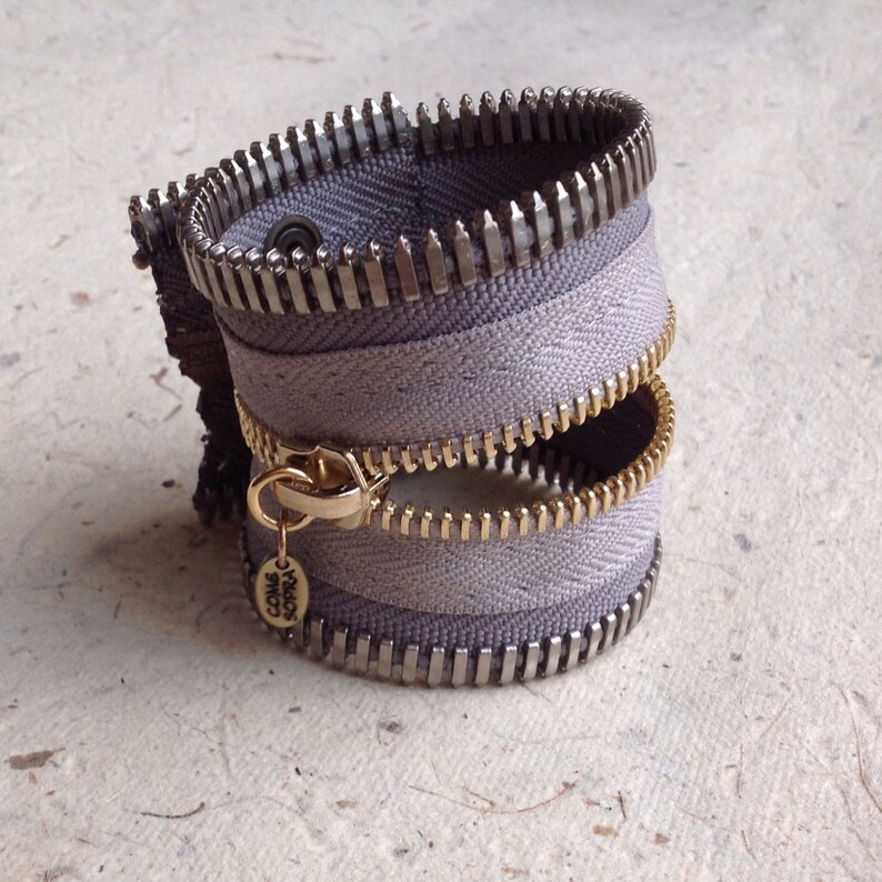 Grey zipper band bracelet Etsy