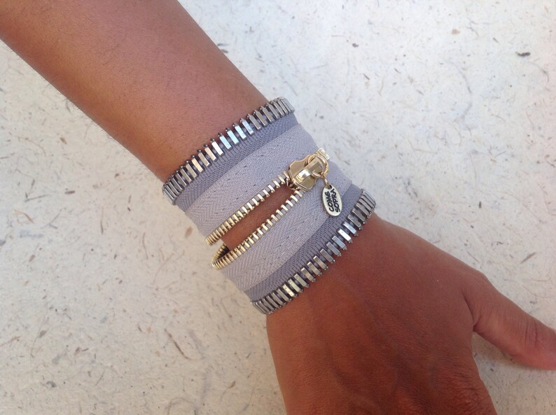 Grey zipper band bracelet Etsy