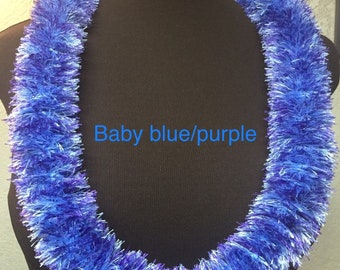 Made-to-order two color eyelash yarn lei in a variety of colors available