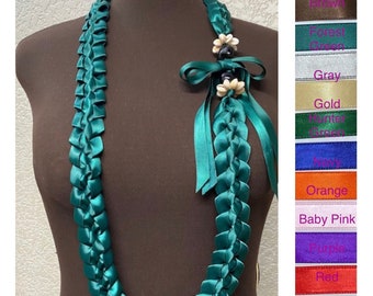 MADE TO ORDER 40” long satin ribbon lei with 2 strands in a variety of colors to choose from