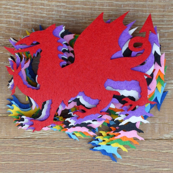 10x 3mm Felt Welsh Red Dragon Y Ddraig Goch Craft Shapes Sizes 6-15cm 11 Colours