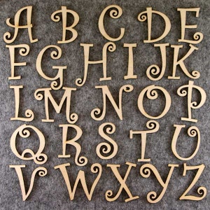 Curlz Font Alphabet Set Letras maiúsculas A-Z 3mm Contraplacado 26 caracteres