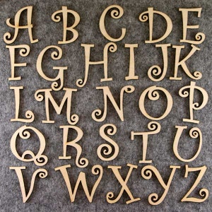 Curlz Font Alphabet Set Upper Case Letters A-Z 3mm Plywood 26 Characters