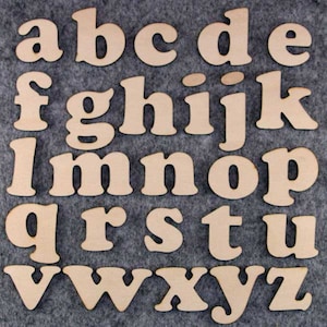 Conjunto de alfabeto de fonte Cooper Black letras minúsculas a-z 3mm madeira compensada 26 caracteres