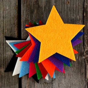 10x 3mm Thick Felt Pointed Star Craft Shapes Sizes 6-15cm 11 Colours