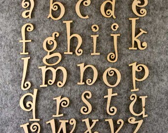 Curlz Font Alphabet Set 3mm Plywood Lower Case Letters a-z 26 Characters