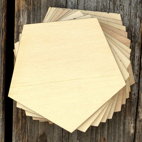 10x Wooden Pentagon Craft Shape 3mm Plywood Geometric 5 Sided Regular