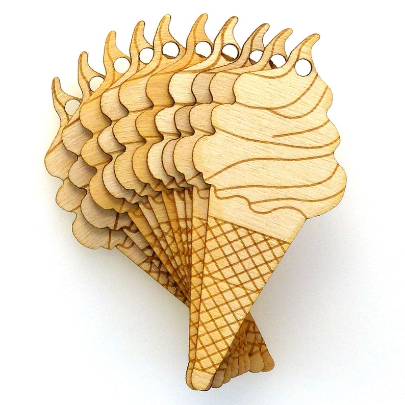 10x Wooden Mr Whippy Ice Cream Wafer Craft Shape 3mm Ply Food Pudding Summer 画像 2