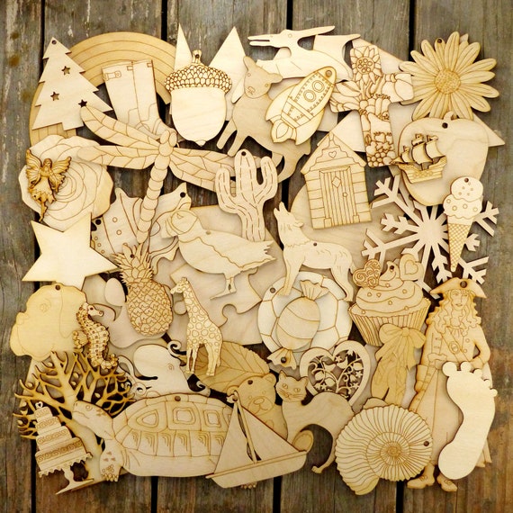 50+ Mix Wooden Craft Shapes 3mm Thick 2-15cm Size ~ 1/8 Inch Thickness 1-6  Inch Size