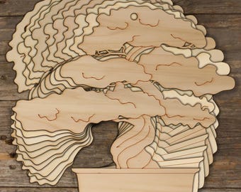 10x Wooden Bonsai in Pot Three Laryer Tree Craft Shape 3mm Ply House Plants