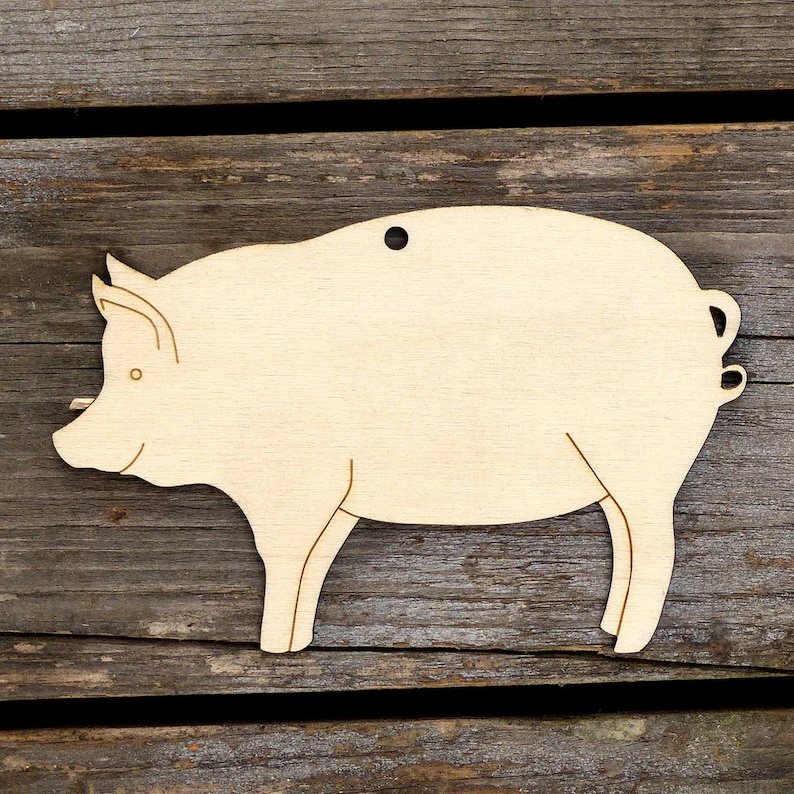 10x Wooden Pig Standing Plain Craft Shapes 3mm Plywood