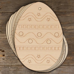 10x Wooden Easter Egg with Decorative Flower Patten Craft Shape 3mm Ply