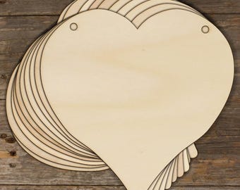 10x Wooden Heart Plain Concave Rounded Point Craft Shape 3mm Ply Love