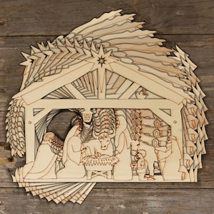 10x Belén de madera con forma de artesanía de 3 mm de espesor, decoración navideña estable